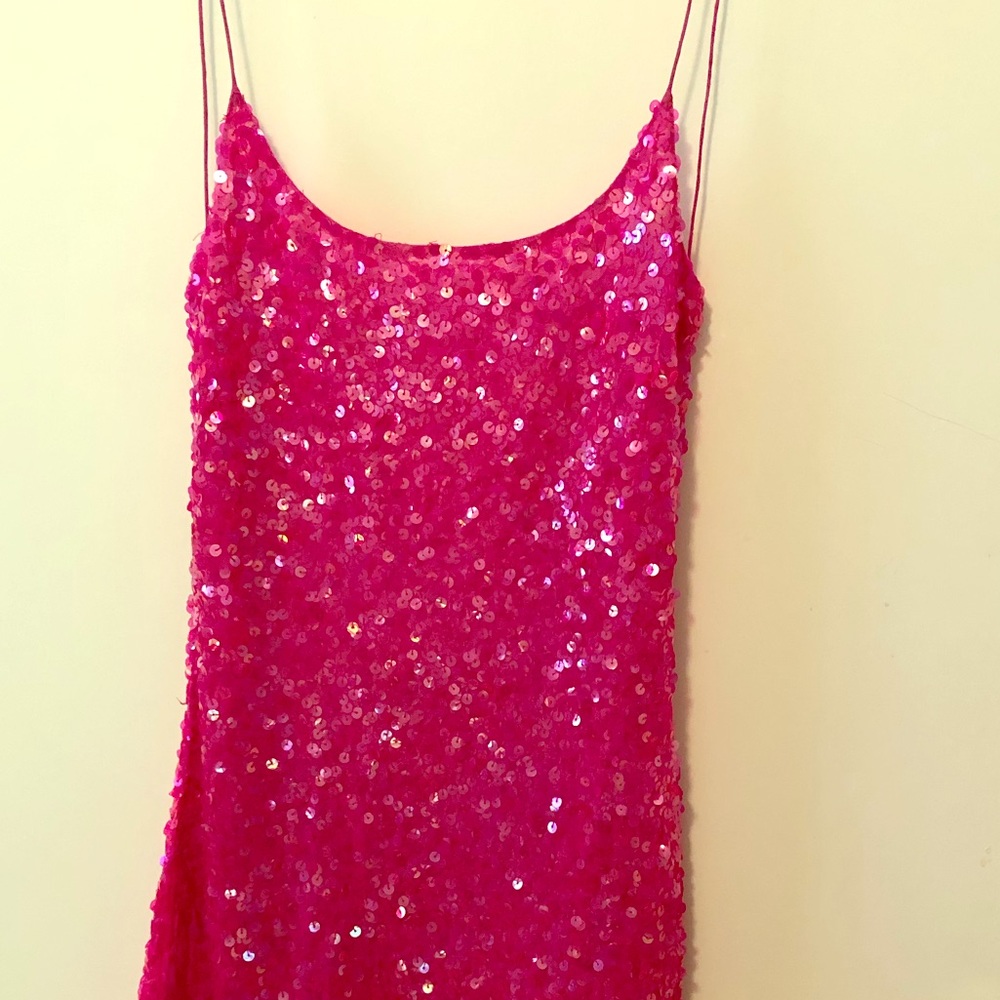Hot pink sequin long formal Barbie dress